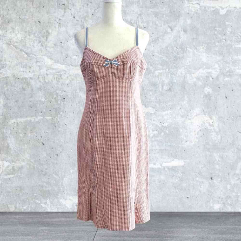 NANETTE LEPORE red gingham denim spaghetti strap dress, size 4